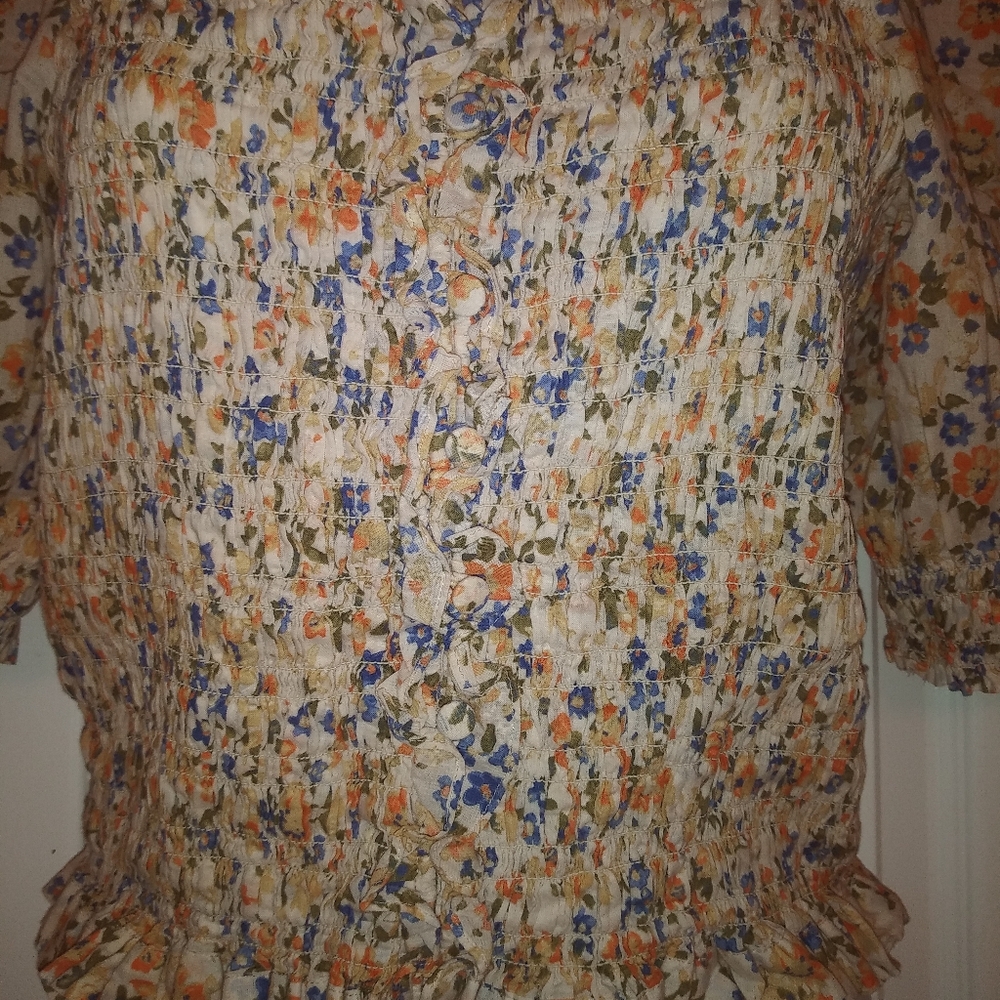 Sezane Mirtha Floral Smocked Puff Sleeve Top - Picture 8 of 11